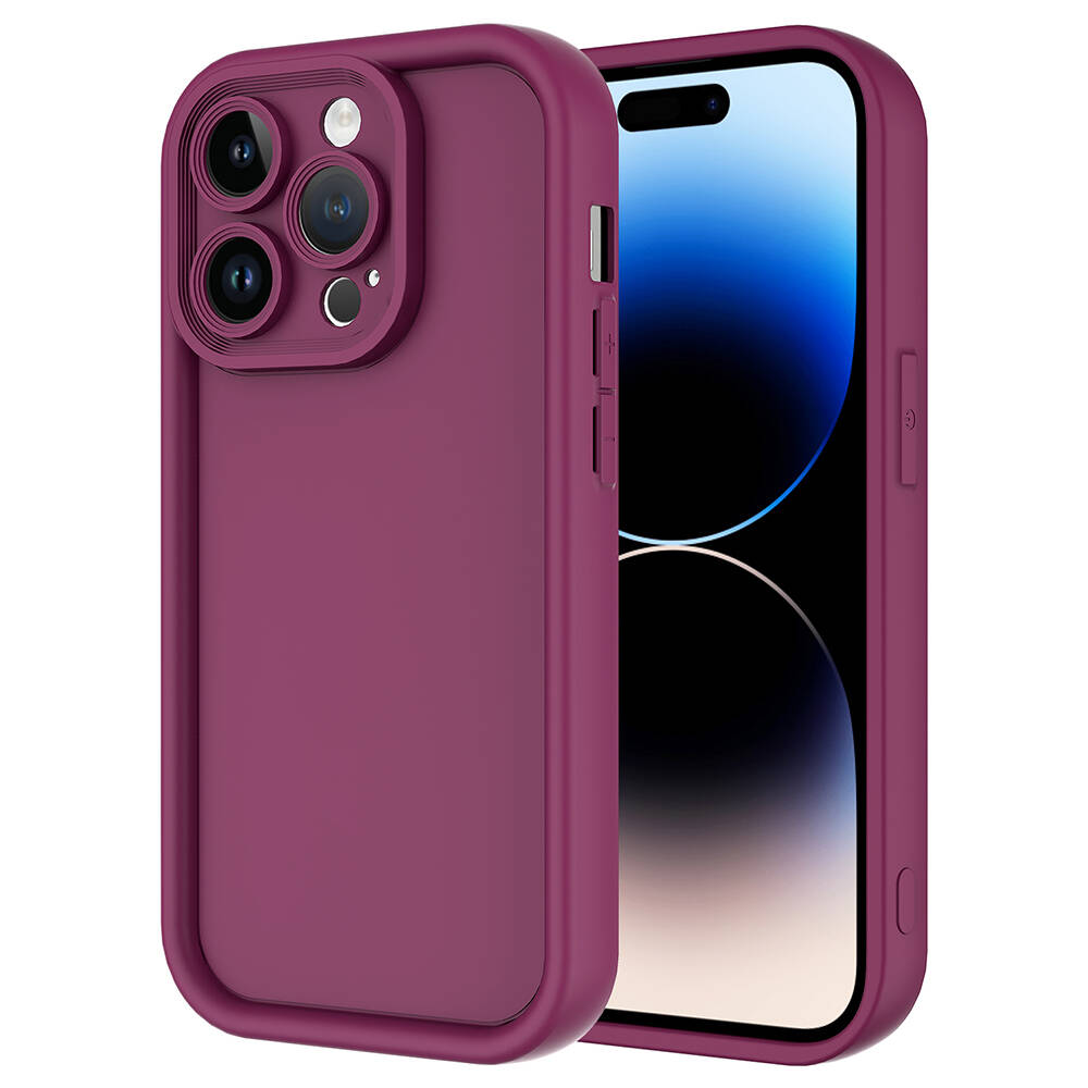 iPhone Uyumlu 14 Pro Max Kılıf Kamera Korumalı Zore Ananas Kapak-Mürdüm