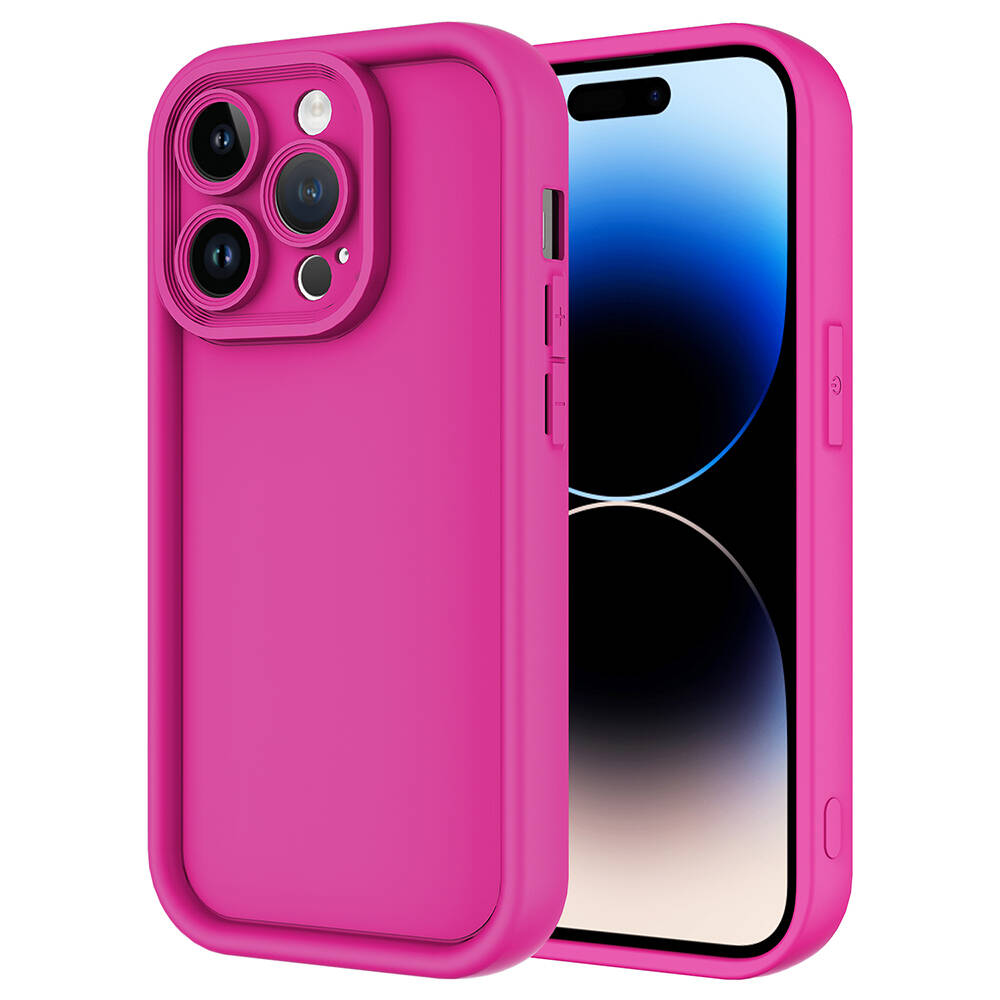 iPhone Uyumlu 14 Pro Max Kılıf Kamera Korumalı Zore Ananas Kapak-Pembe koyu
