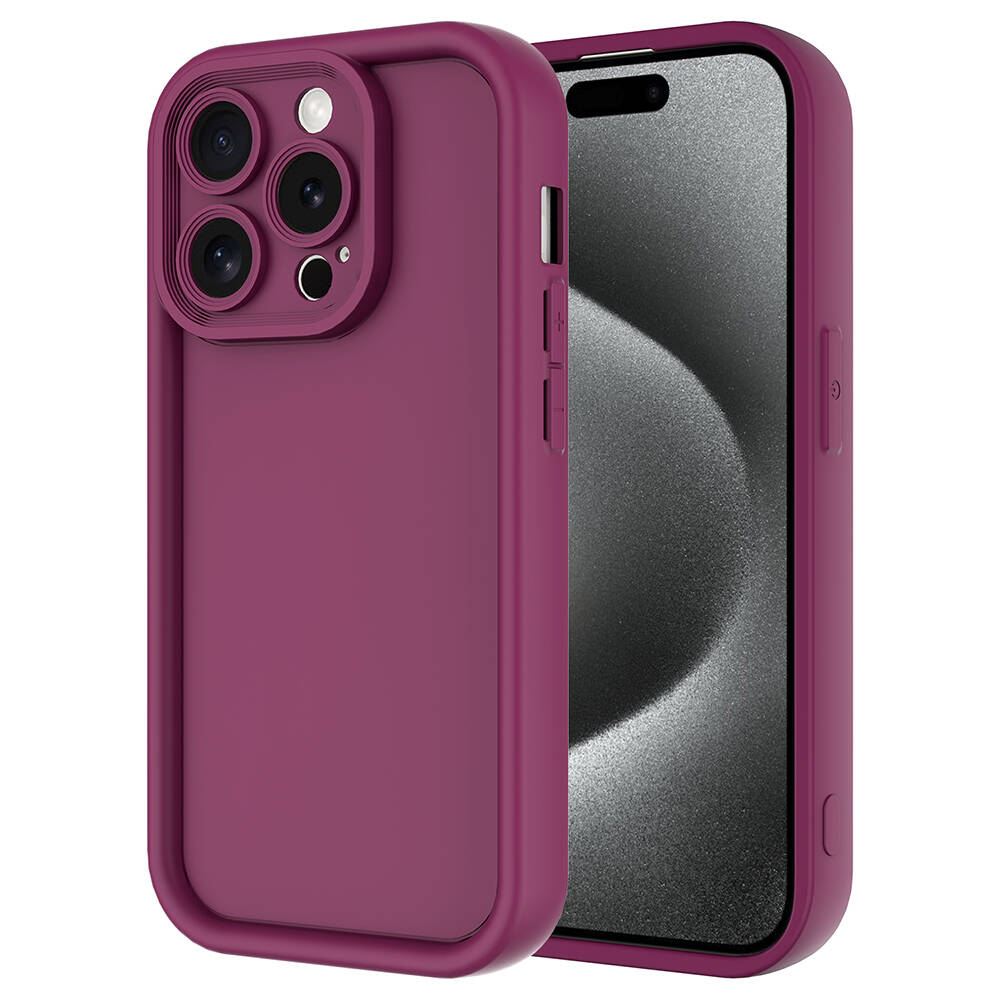 iPhone Uyumlu 15 Pro Kılıf Kamera Korumalı Zore Ananas Kapak-Mürdüm