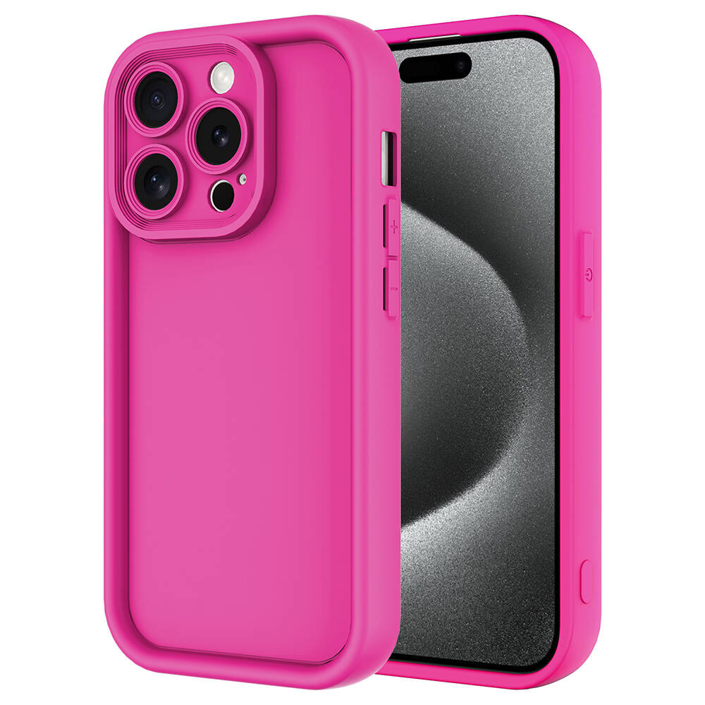 iPhone Uyumlu 15 Pro Max Kılıf Kamera Korumalı Zore Ananas Kapak-Pembe koyu