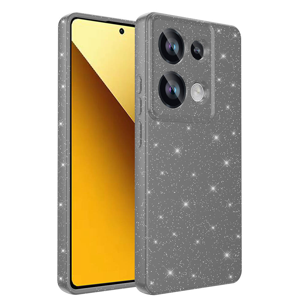Xiaomi Uyumlu  Redmi Note 13 Pro 4G Kılıf Kamera Korumalı Simli Lüks Zore Koton Kapak-Gri