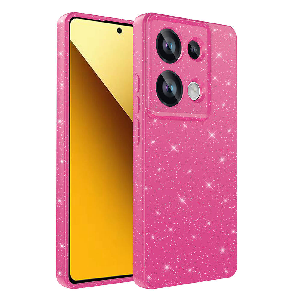 Xiaomi Uyumlu  Redmi Note 13 Pro 4G Kılıf Kamera Korumalı Simli Lüks Zore Koton Kapak-Pembe koyu