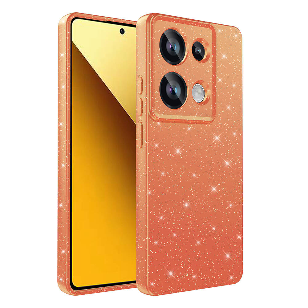 Xiaomi Uyumlu  Redmi Note 13 Pro 4G Kılıf Kamera Korumalı Simli Lüks Zore Koton Kapak-Turuncu