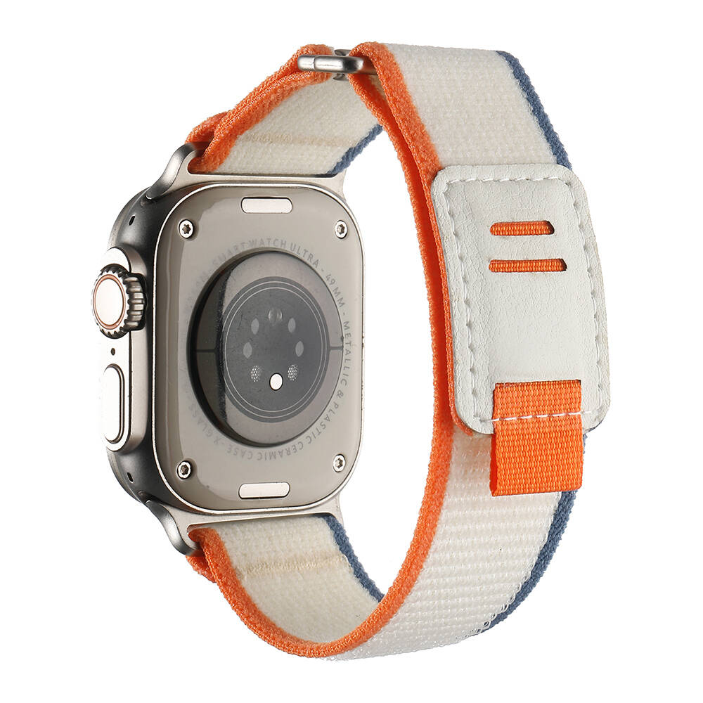 Watch Ultra 49mm Hasır Kordon Zore KRD-106 Strap Kayış-Beyaz-turuncu