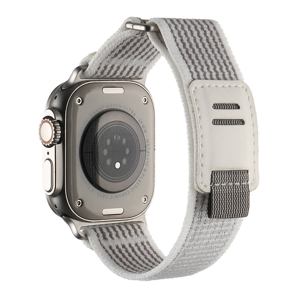 Watch Ultra 49mm Hasır Kordon Zore KRD-106 Strap Kayış-Beyaz