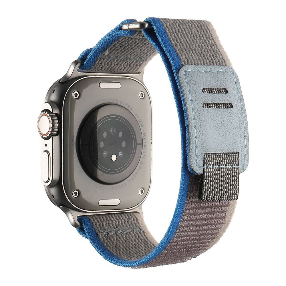 Watch Ultra 49mm Hasır Kordon Zore KRD-106 Strap Kayış-Gri-mavi