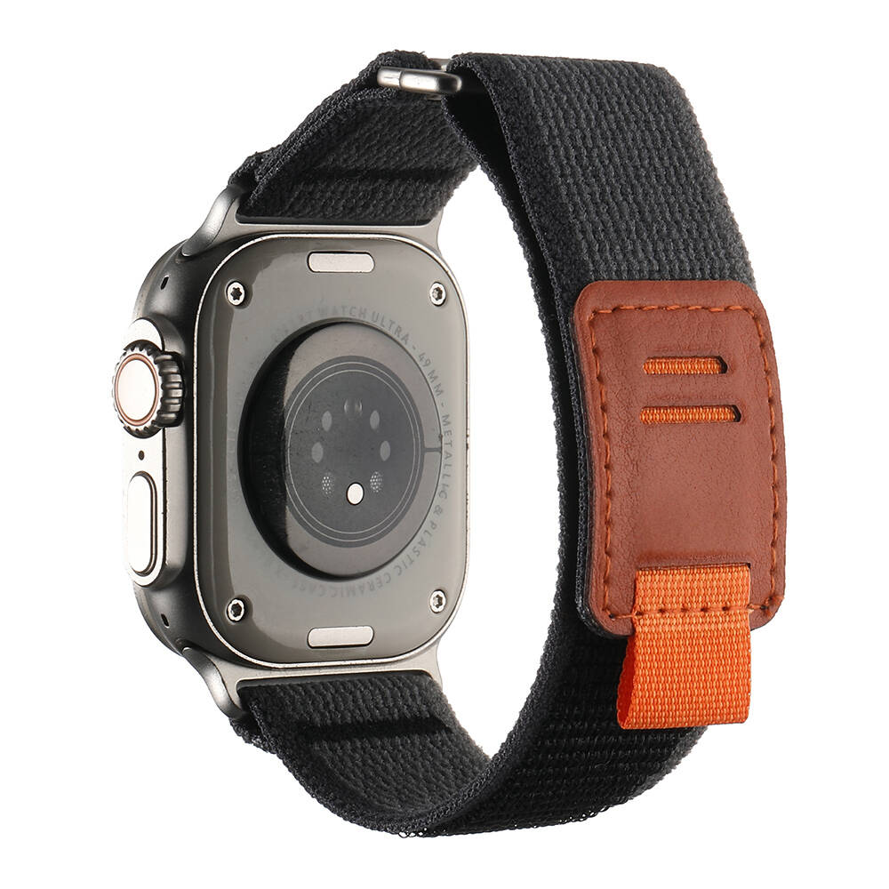 Watch Ultra 49mm Hasır Kordon Zore KRD-106 Strap Kayış-Siyah-gri