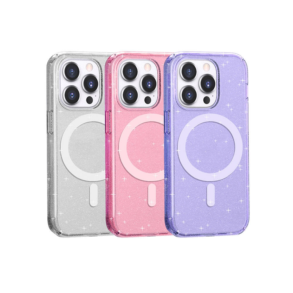 iPhone Uyumlu 14 Pro Kılıf M-safe Şarj Özellikli Parlayan Simli Saydam Renkli Zore Allstar Kapak