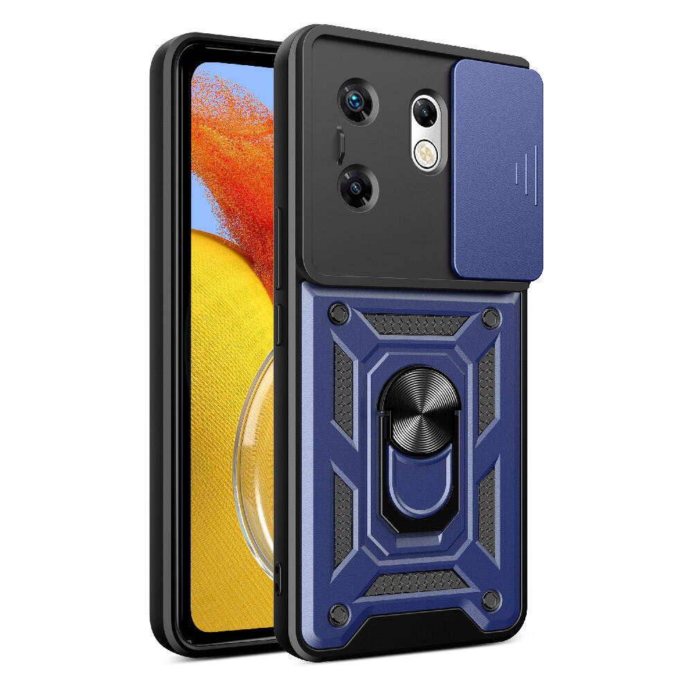 İnfinix Zero 30 4G Kılıf Magnetik Standlı Kamera Korumalı Zore Sürgülü Vega Kapak-Mavi