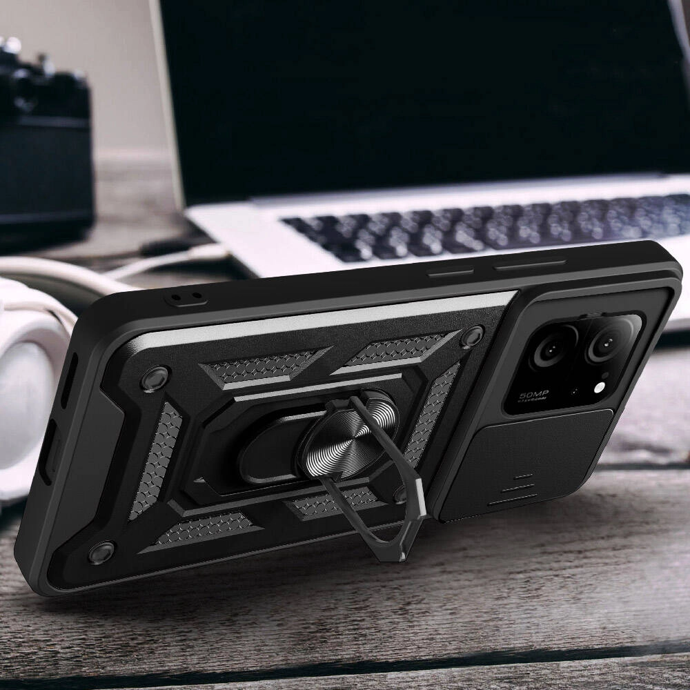 Xiaomi Uyumlu  Mi 13T Kılıf Magnetik Standlı Kamera Korumalı Zore Sürgülü Vega Kapak