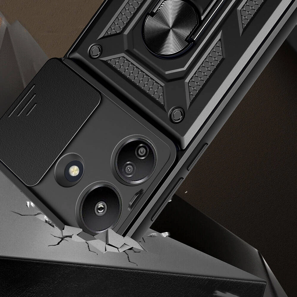 Xiaomi Uyumlu  Redmi 13C Kılıf Magnetik Standlı Kamera Korumalı Zore Sürgülü Vega Kapak