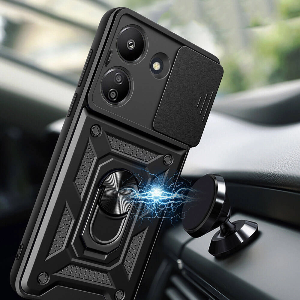 Xiaomi Uyumlu  Redmi 13C Kılıf Magnetik Standlı Kamera Korumalı Zore Sürgülü Vega Kapak