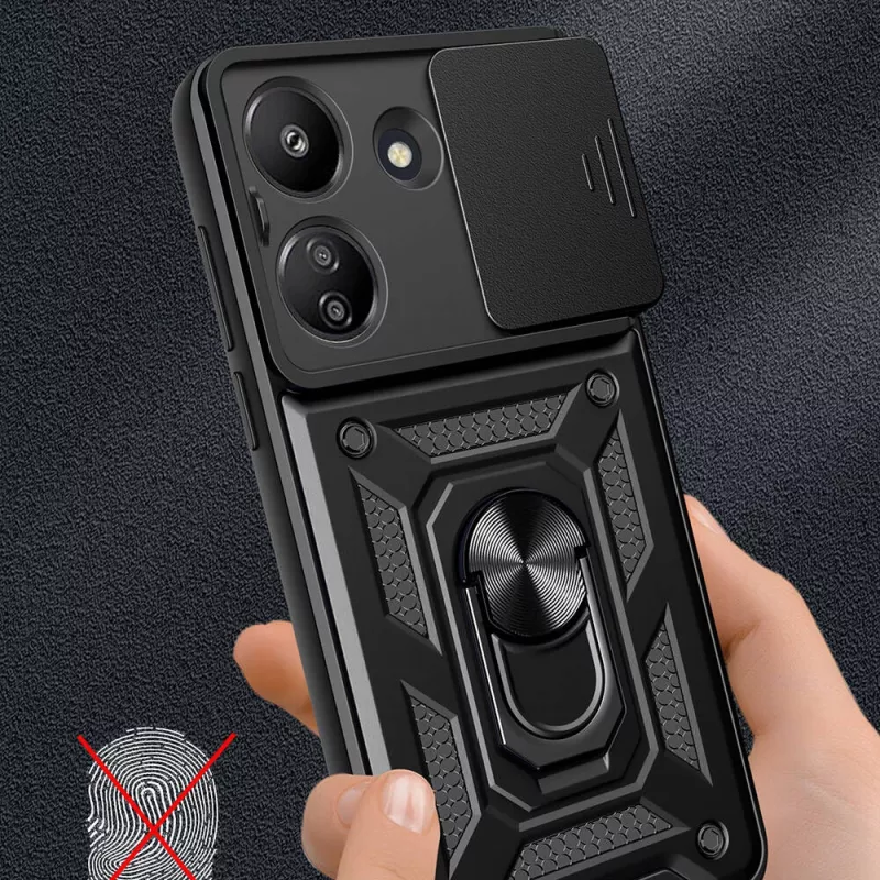 Xiaomi Uyumlu  Redmi 13C Kılıf Magnetik Standlı Kamera Korumalı Zore Sürgülü Vega Kapak