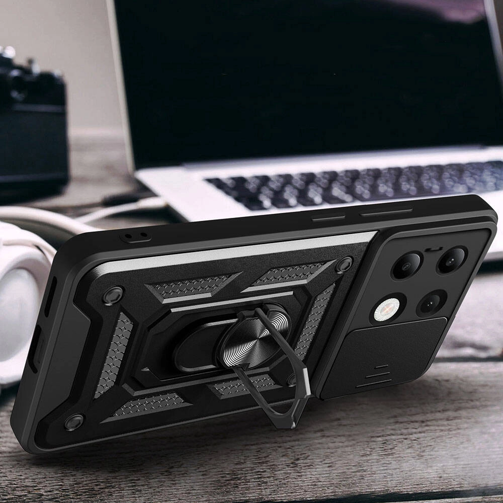Xiaomi Uyumlu  Redmi Note 13 4G Kılıf Magnetik Standlı Kamera Korumalı Zore Sürgülü Vega Kapak