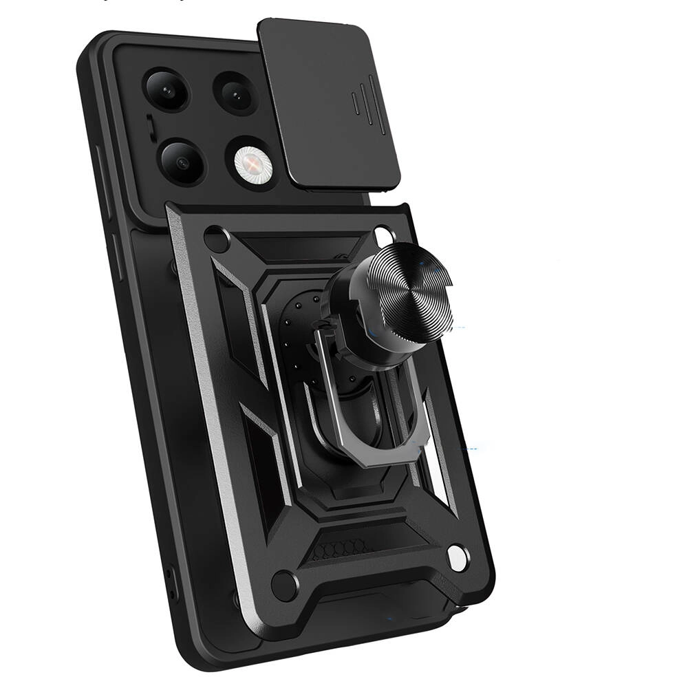 Xiaomi Uyumlu  Redmi Note 13 4G Kılıf Magnetik Standlı Kamera Korumalı Zore Sürgülü Vega Kapak