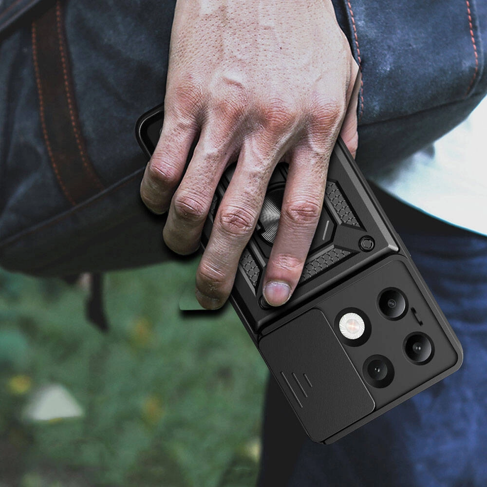 Xiaomi Uyumlu  Redmi Note 13 4G Kılıf Magnetik Standlı Kamera Korumalı Zore Sürgülü Vega Kapak