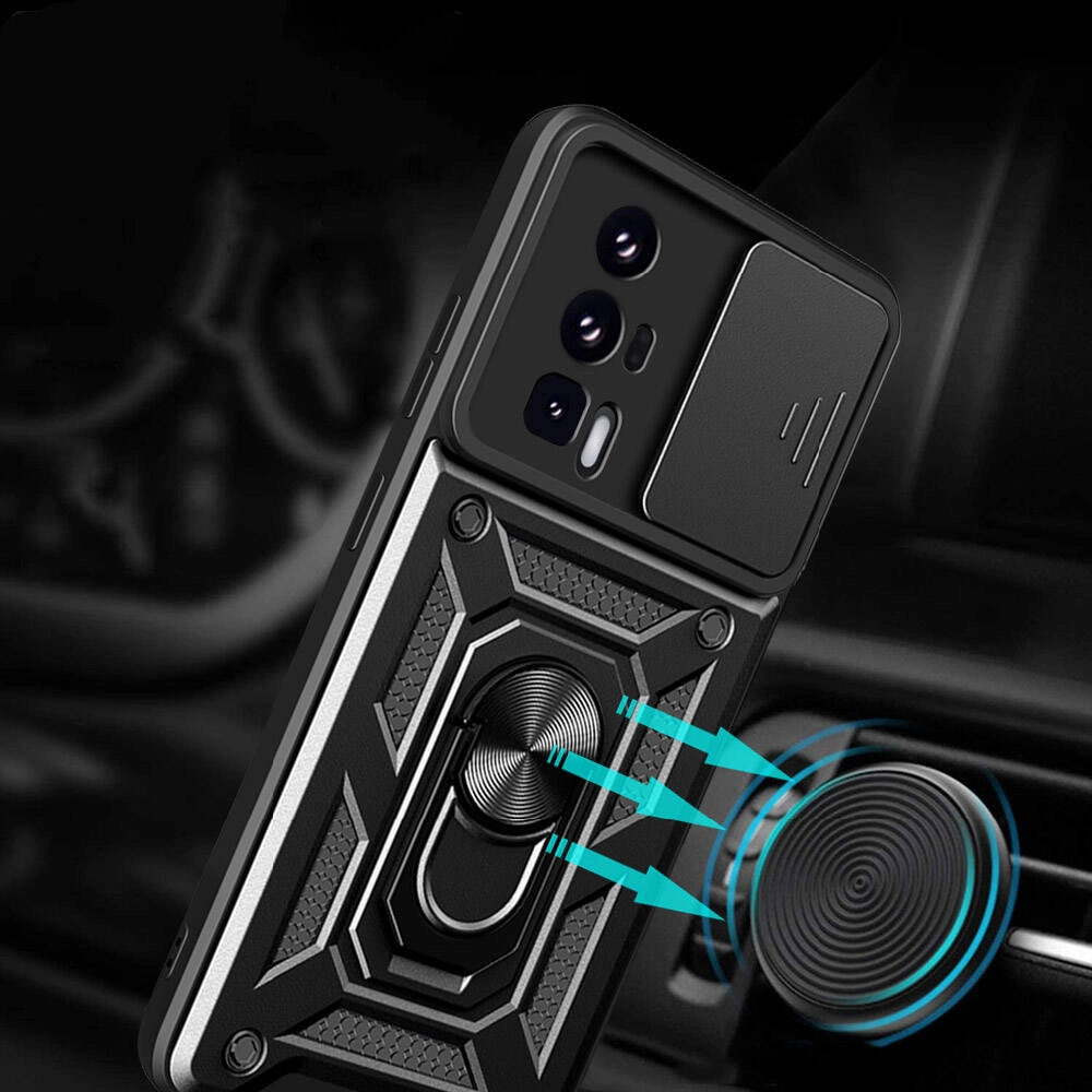 Xiaomi Uyumlu  Poco F5 Pro Kılıf Magnetik Standlı Kamera Korumalı Zore Sürgülü Vega Kapak