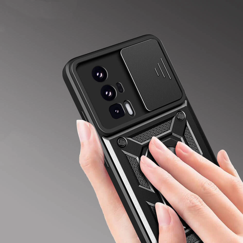 Xiaomi Uyumlu  Poco F5 Pro Kılıf Magnetik Standlı Kamera Korumalı Zore Sürgülü Vega Kapak