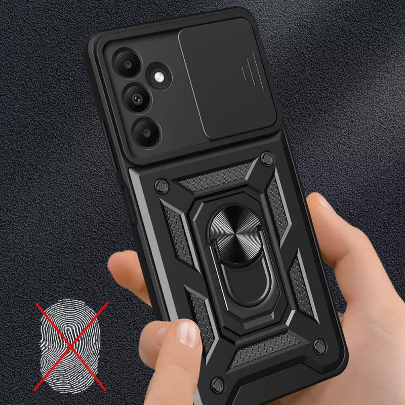 Galaxy Uyumlu A15 Kılıf Magnetik Standlı Kamera Korumalı Zore Sürgülü Vega Kapak