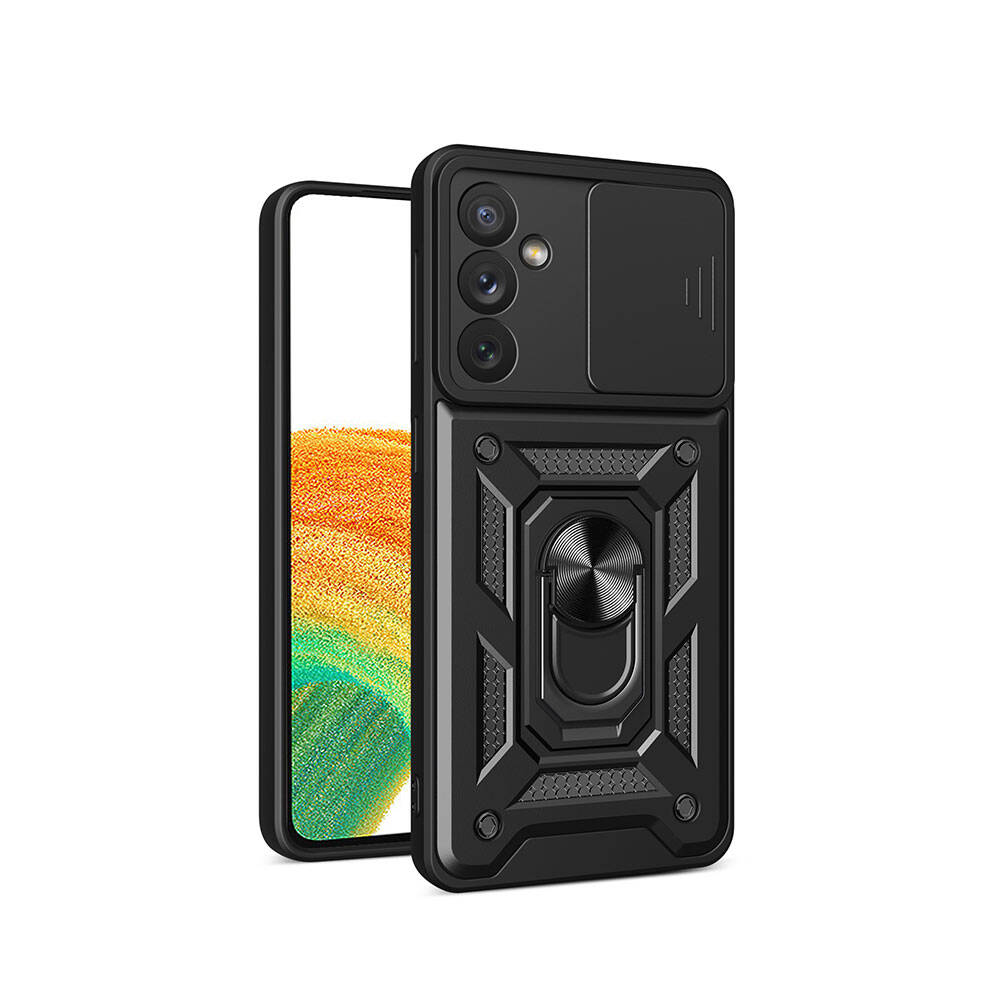 Galaxy Uyumlu A34 Kılıf Magnetik Standlı Kamera Korumalı Zore Sürgülü Vega Kapak-Siyah