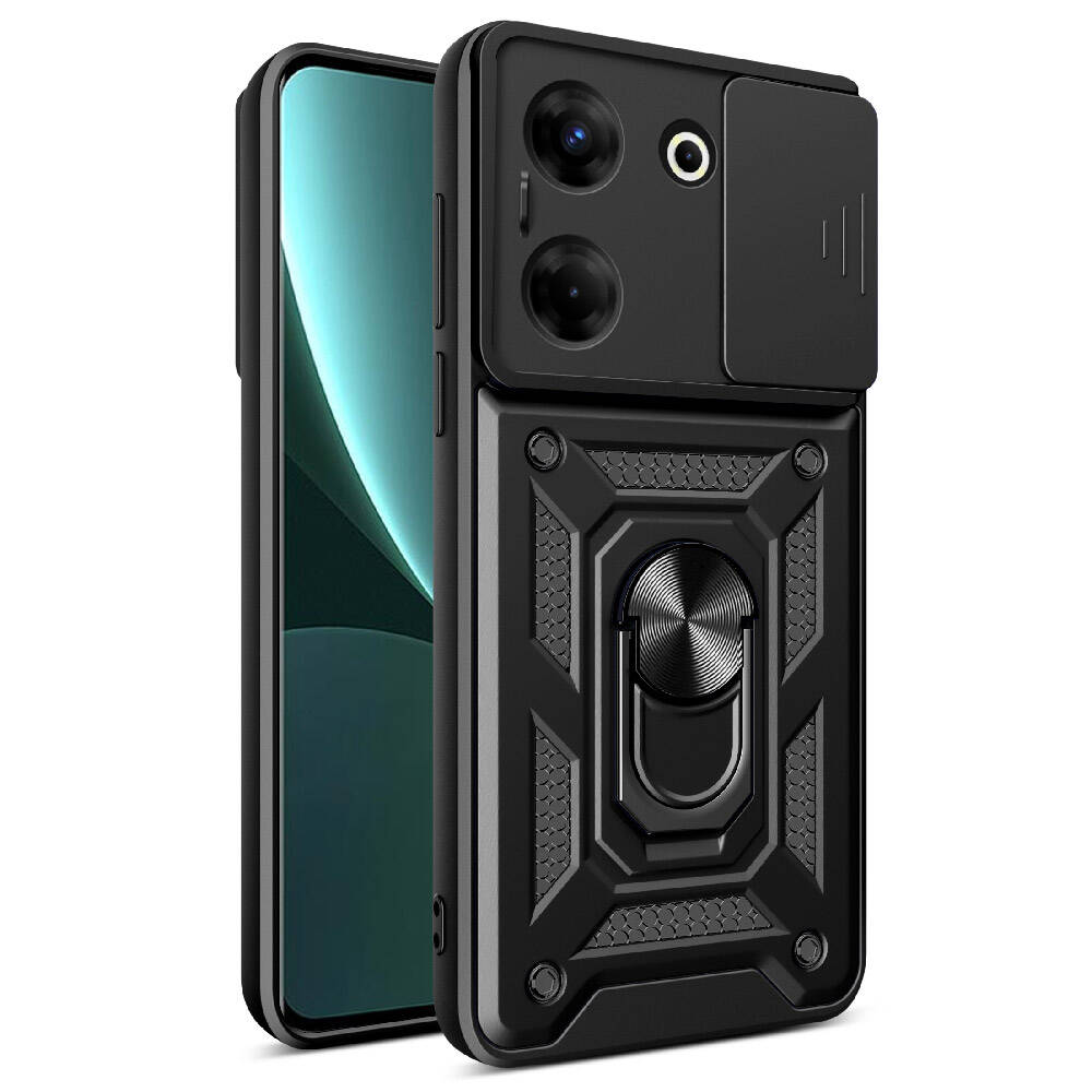 Tecno Camon 20 Pro 4G Kılıf Magnetik Standlı Kamera Korumalı Zore Sürgülü Vega Kapak-Siyah
