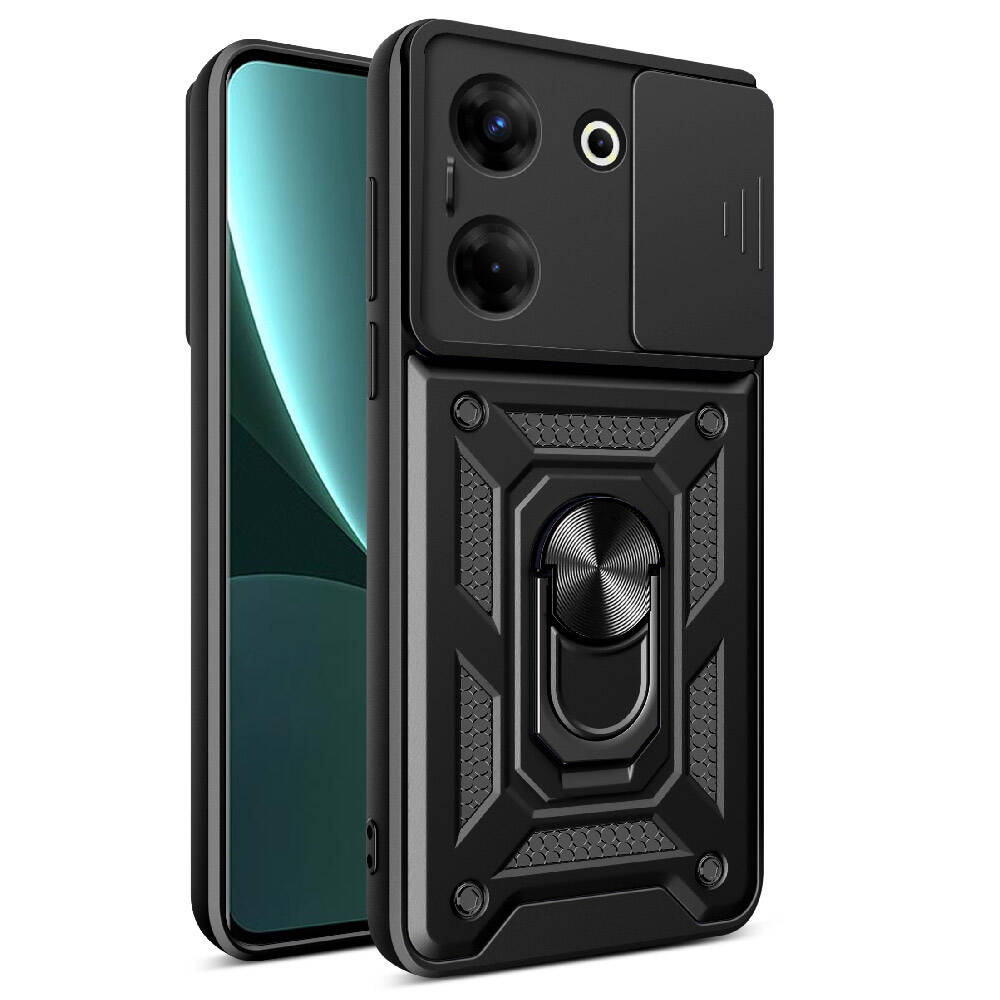 Tecno Camon 20 Pro 5G Kılıf Magnetik Standlı Kamera Korumalı Zore Sürgülü Vega Kapak-Siyah
