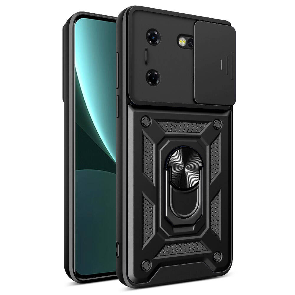 Tecno Pova 5 Kılıf Magnetik Standlı Kamera Korumalı Zore Sürgülü Vega Kapak-Siyah