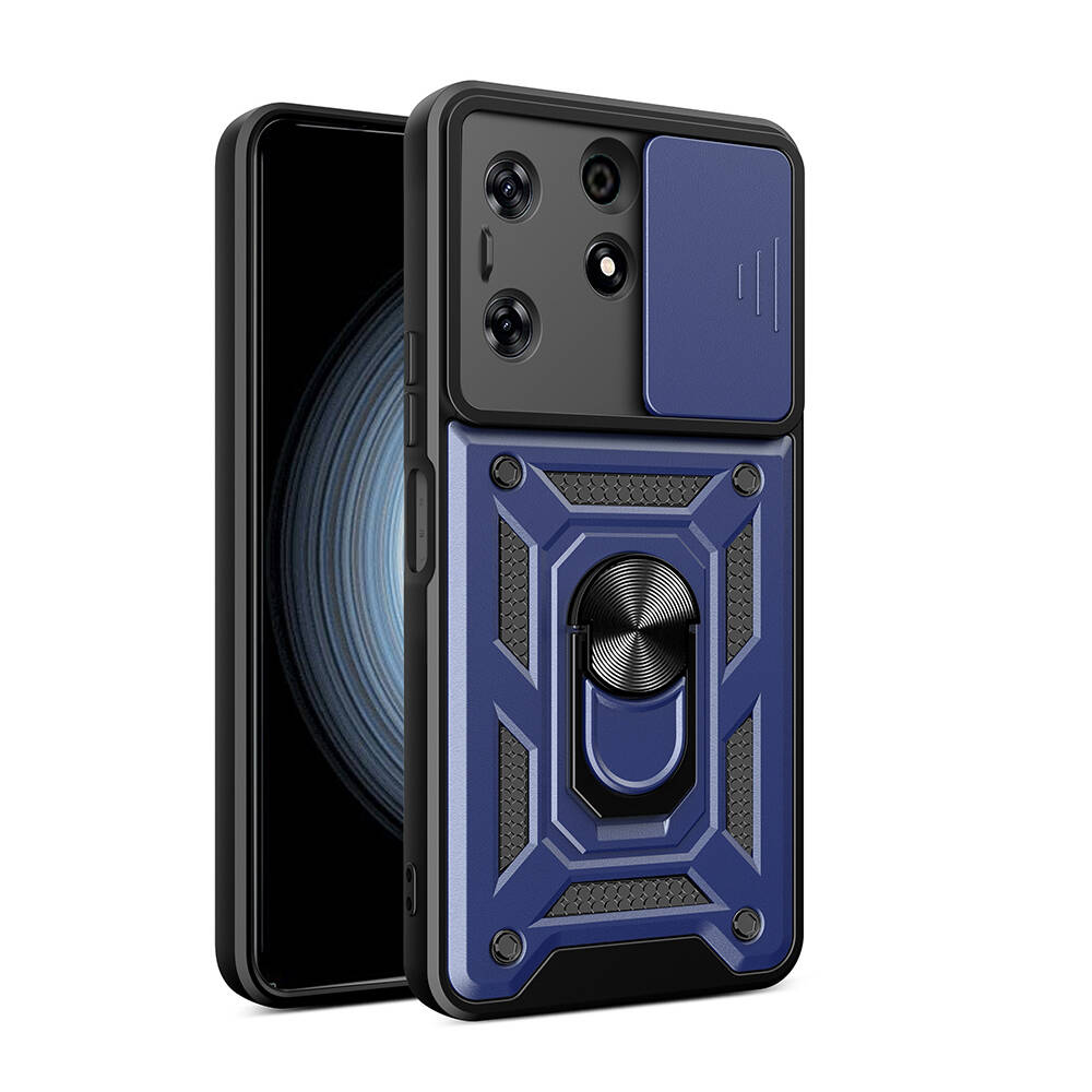 Tecno Spark 10 Pro Kılıf Magnetik Standlı Kamera Korumalı Zore Sürgülü Vega Kapak-Mavi