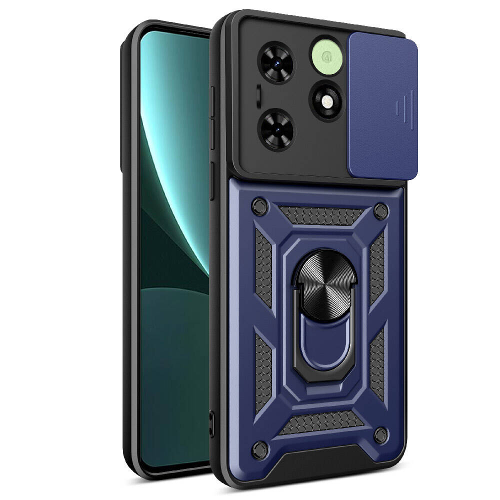 Tecno Spark Go 2024 Kılıf Magnetik Standlı Kamera Korumalı Zore Sürgülü Vega Kapak-Mavi