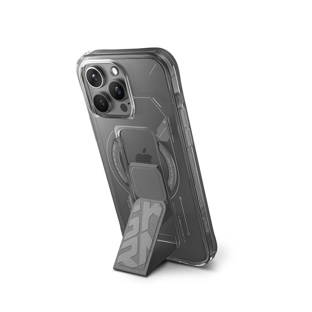 iPhone Uyumlu 15 Pro Max Kılıf M-safe Şarj Özellikli Teknoloji Desenli Standlı Skinarma Helio Kapak