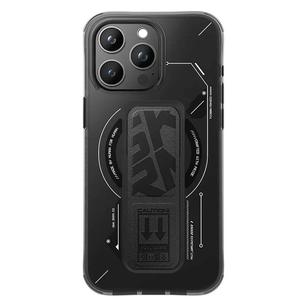 iPhone Uyumlu 15 Pro Max Kılıf M-safe Şarj Özellikli Teknoloji Desenli Standlı Skinarma Helio Kapak