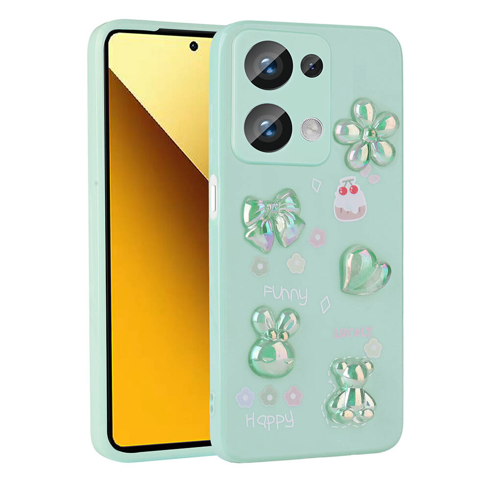 Xiaomi Uyumlu  Poco M6 Pro 4G Kılıf Kabartma Figürlü Parlak Zore Toys Silikon Kapak-Açık yeşil