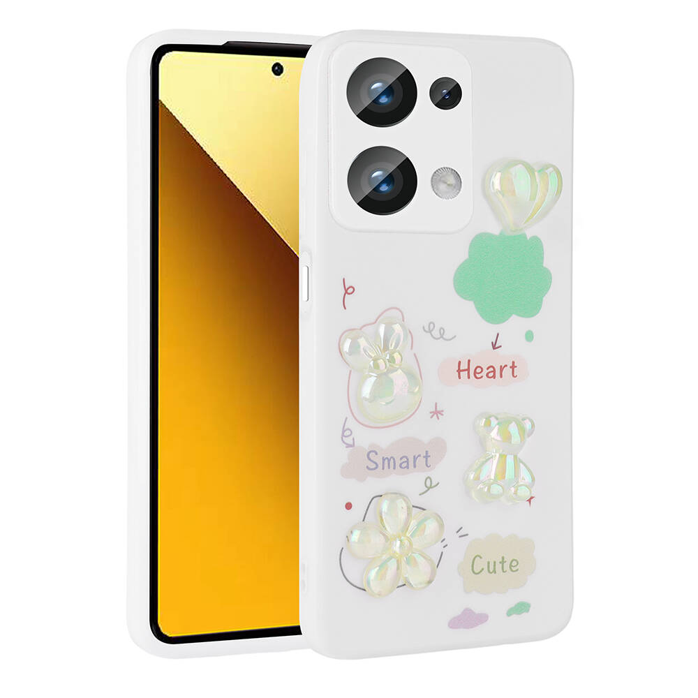 Xiaomi Uyumlu  Poco M6 Pro 4G Kılıf Kabartma Figürlü Parlak Zore Toys Silikon Kapak-Beyaz