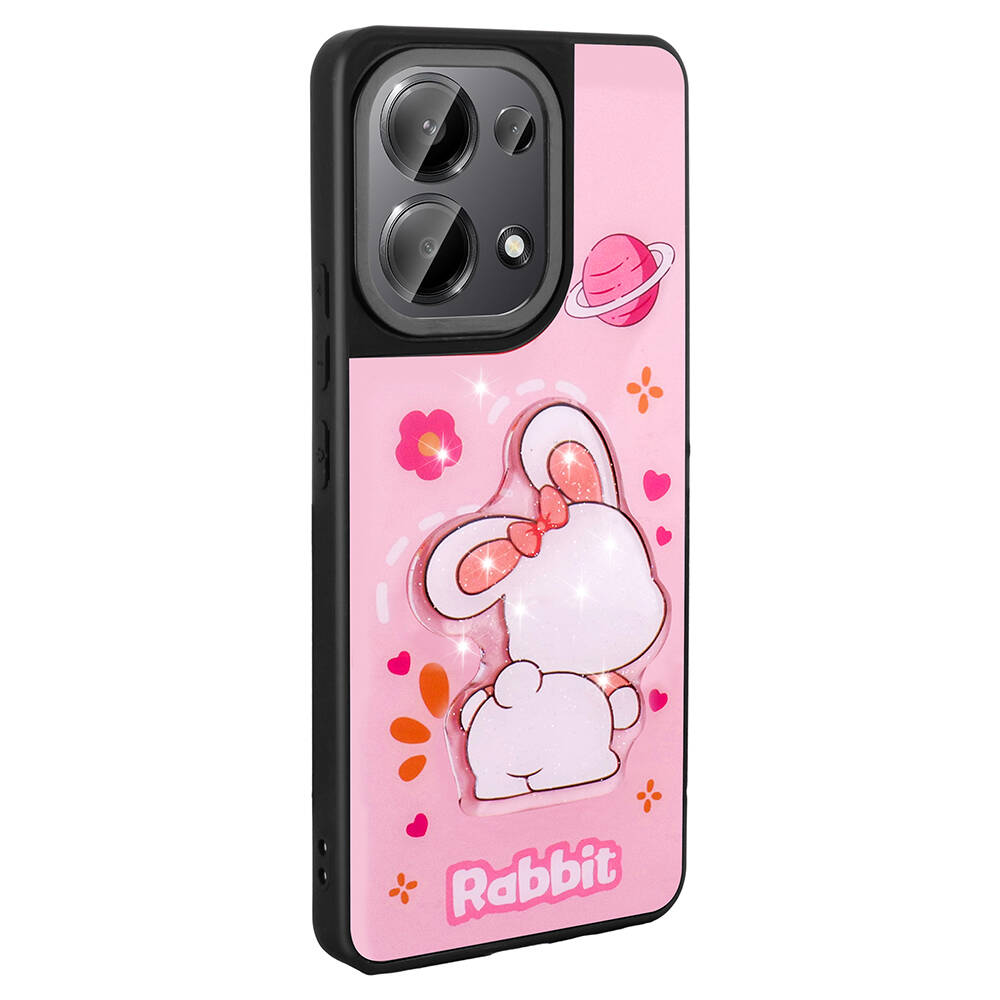 Xiaomi Uyumlu  Redmi Note 13 Pro 4G Kılıf Parlayan Kabartmalı İkonik Figürlü Zore Amas Silikon Kapak-Pembe