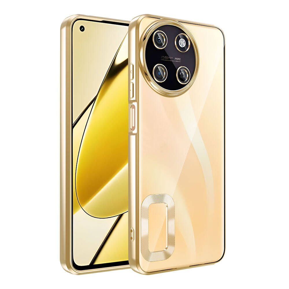 Realme 11 4G Kılıf Kamera Korumalı Logo Gösteren Zore Omega Kapak-Gold