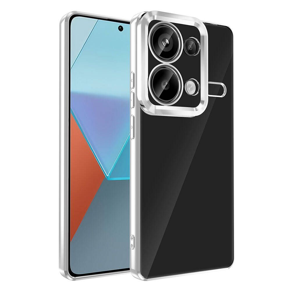 Xiaomi Uyumlu  Redmi Note 13 Pro 4G Kılıf Kamera Korumalı Logo Gösteren Zore Omega Kapak-Gümüş