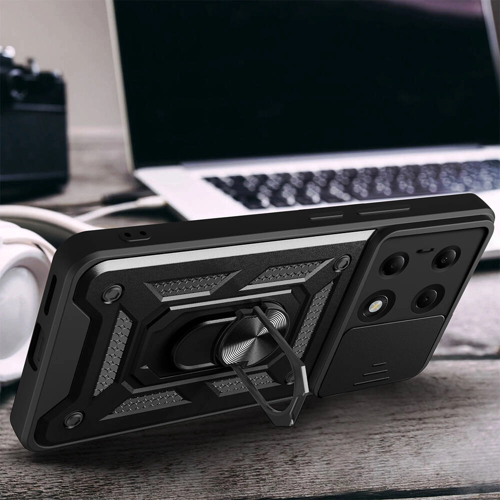 Xiaomi Uyumlu  Redmi Note 13 Pro 4G Kılıf Magnetik Standlı Kamera Korumalı Zore Sürgülü Vega Kapak