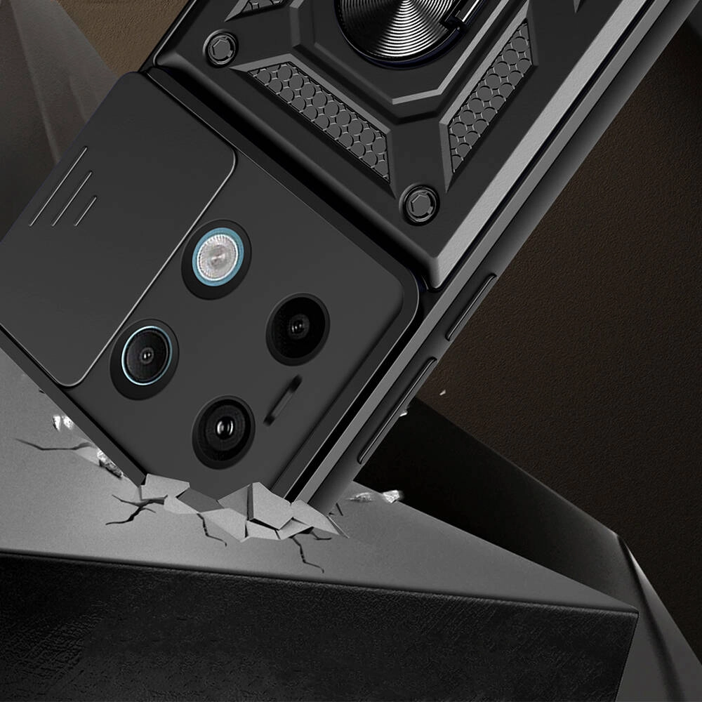 Xiaomi Uyumlu  Redmi Note 13 Pro 5G Kılıf Magnetik Standlı Kamera Korumalı Zore Sürgülü Vega Kapak