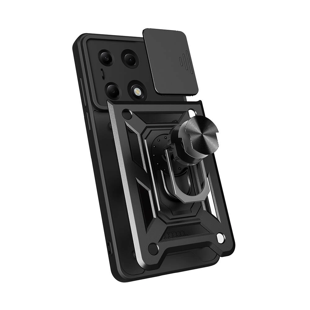 Xiaomi Uyumlu  Poco M6 Pro 4G Kılıf Magnetik Standlı Kamera Korumalı Zore Sürgülü Vega Kapak