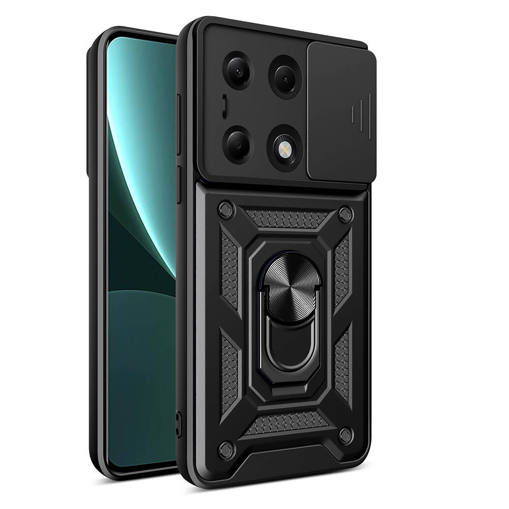 Xiaomi Uyumlu  Poco M6 Pro 4G Kılıf Magnetik Standlı Kamera Korumalı Zore Sürgülü Vega Kapak-Siyah