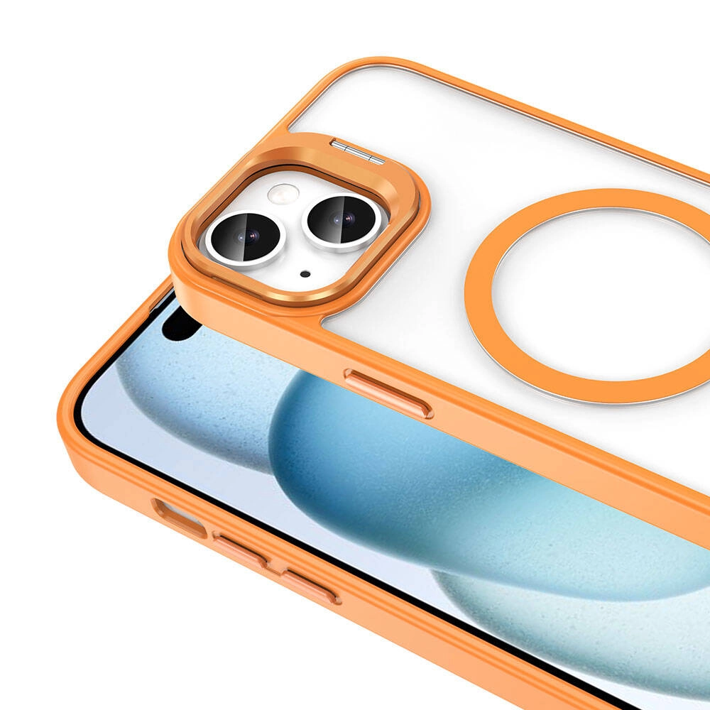 iPhone Uyumlu 14 Kılıf M-safe Şarj Özellikli Standlı Zore M-safe Klon Lensli Kapak