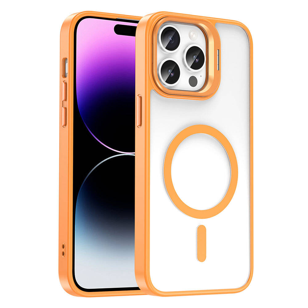 iPhone Uyumlu 14 Pro Kılıf M-safe Şarj Özellikli Standlı Zore M-safe Klon Lensli Kapak