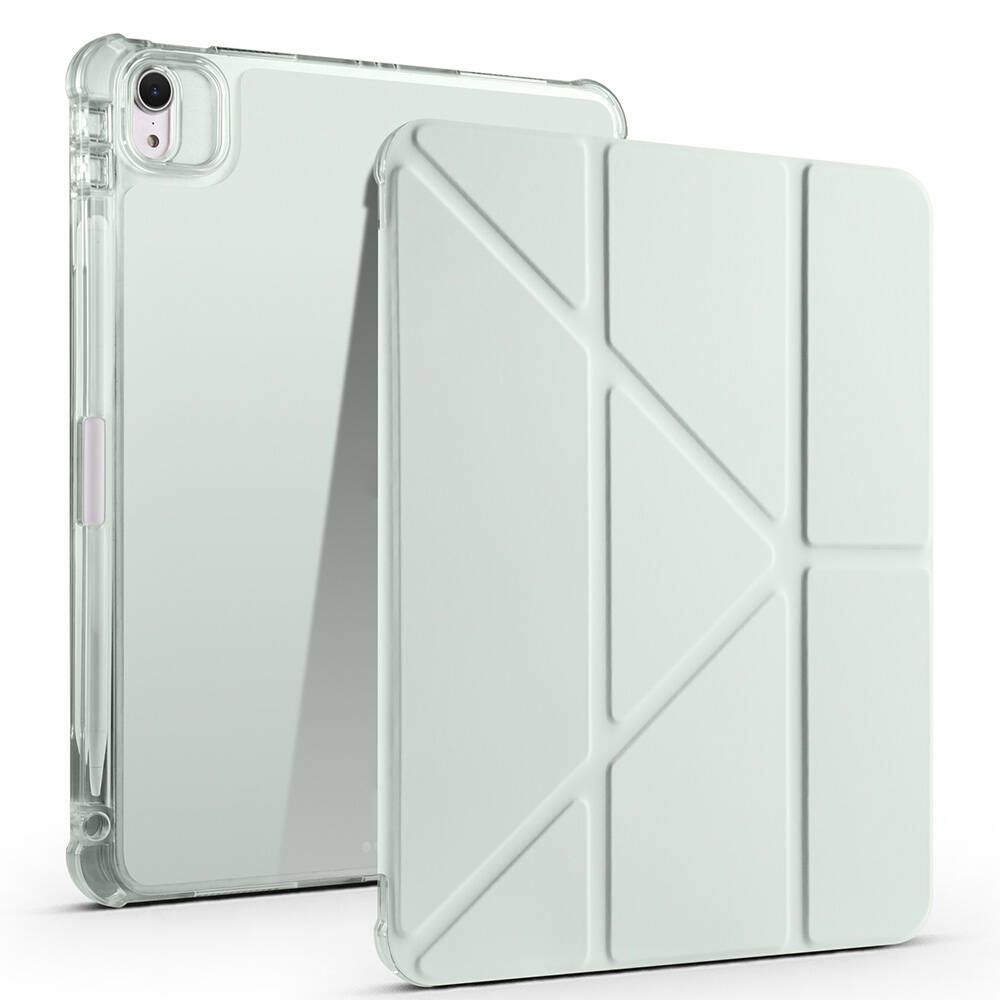 iPad Uyumlu Air 11 2024 Kılıf Zore Tri Folding Kalem Bölmeli Standlı Kılıf-Açık yeşil