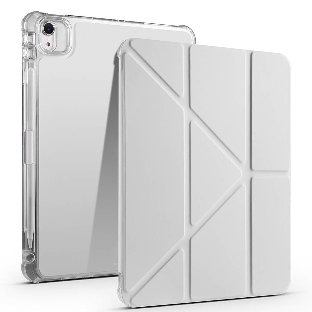 iPad Uyumlu Air 11 2024 Kılıf Zore Tri Folding Kalem Bölmeli Standlı Kılıf-Gri