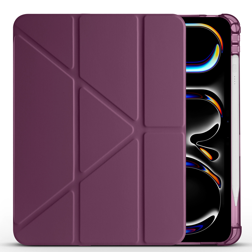 iPad Uyumlu Air 11 2024 Kılıf Zore Tri Folding Kalem Bölmeli Standlı Kılıf-Koyu mor