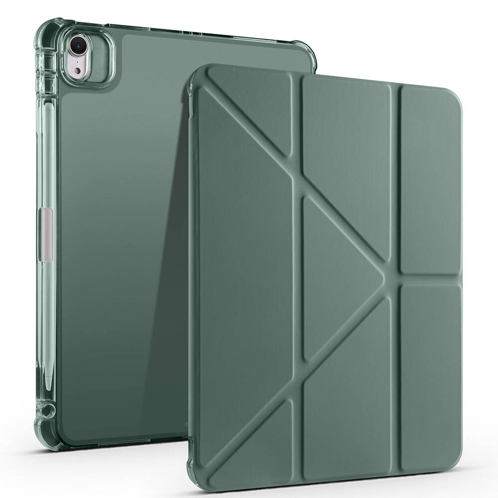 iPad Uyumlu Air 11 2024 Kılıf Zore Tri Folding Kalem Bölmeli Standlı Kılıf-Koyu yeşil