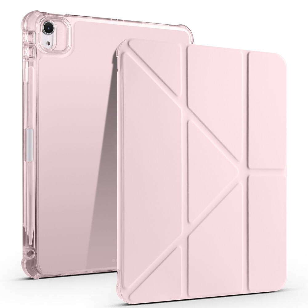 iPad Uyumlu Air 11 2024 Kılıf Zore Tri Folding Kalem Bölmeli Standlı Kılıf-Rose gold