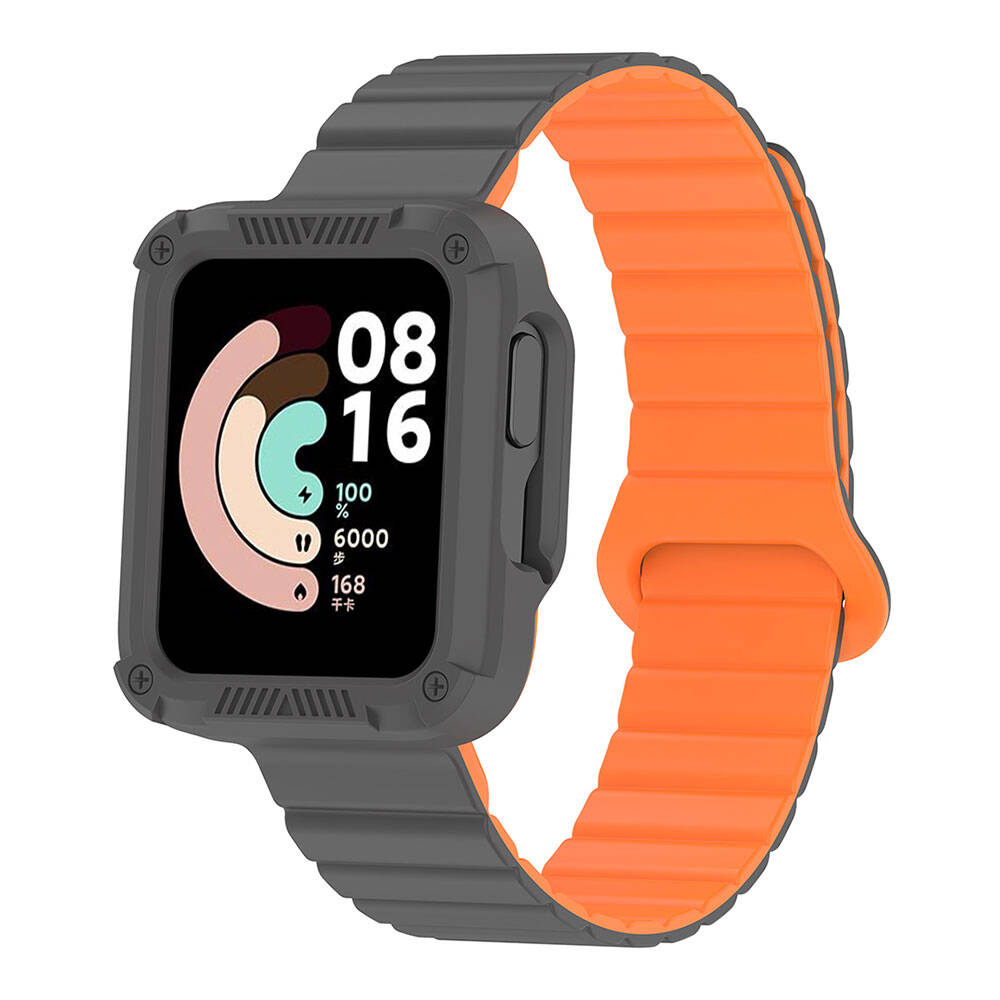 Xiaomi Uyumlu  Redmi Watch 2 Silikon Kordon Zore KRD-105 Strap Kayış-Gri-turuncu