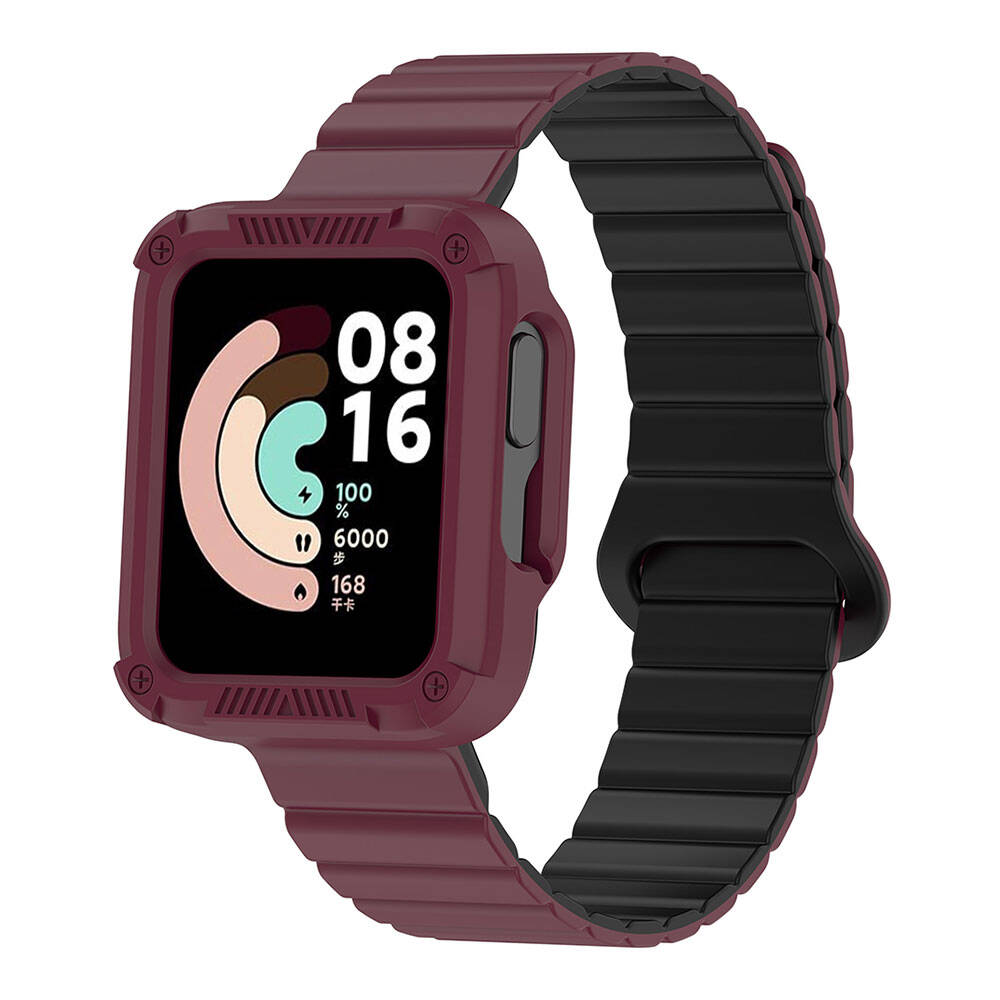 Xiaomi Uyumlu  Redmi Watch 2 Silikon Kordon Zore KRD-105 Strap Kayış-Koyu kırmızı-siyah