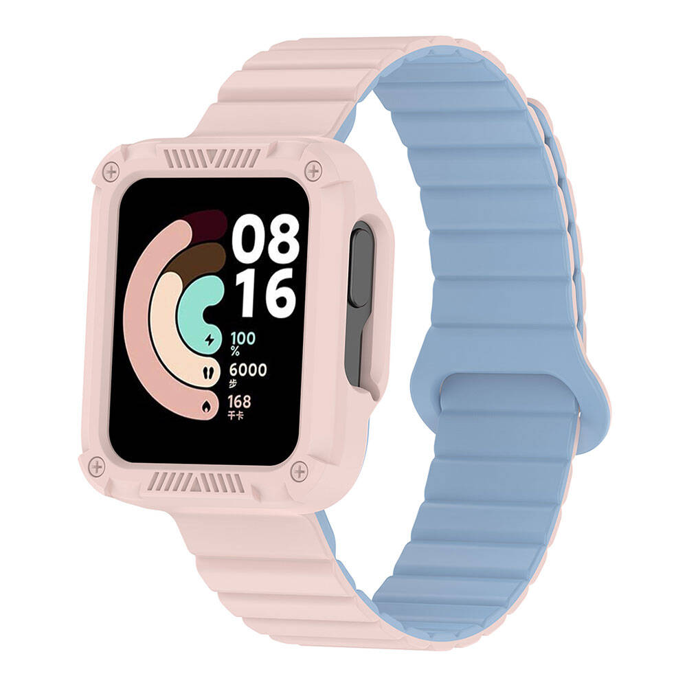 Xiaomi Uyumlu  Redmi Watch 2 Silikon Kordon Zore KRD-105 Strap Kayış-Pembe-mavi